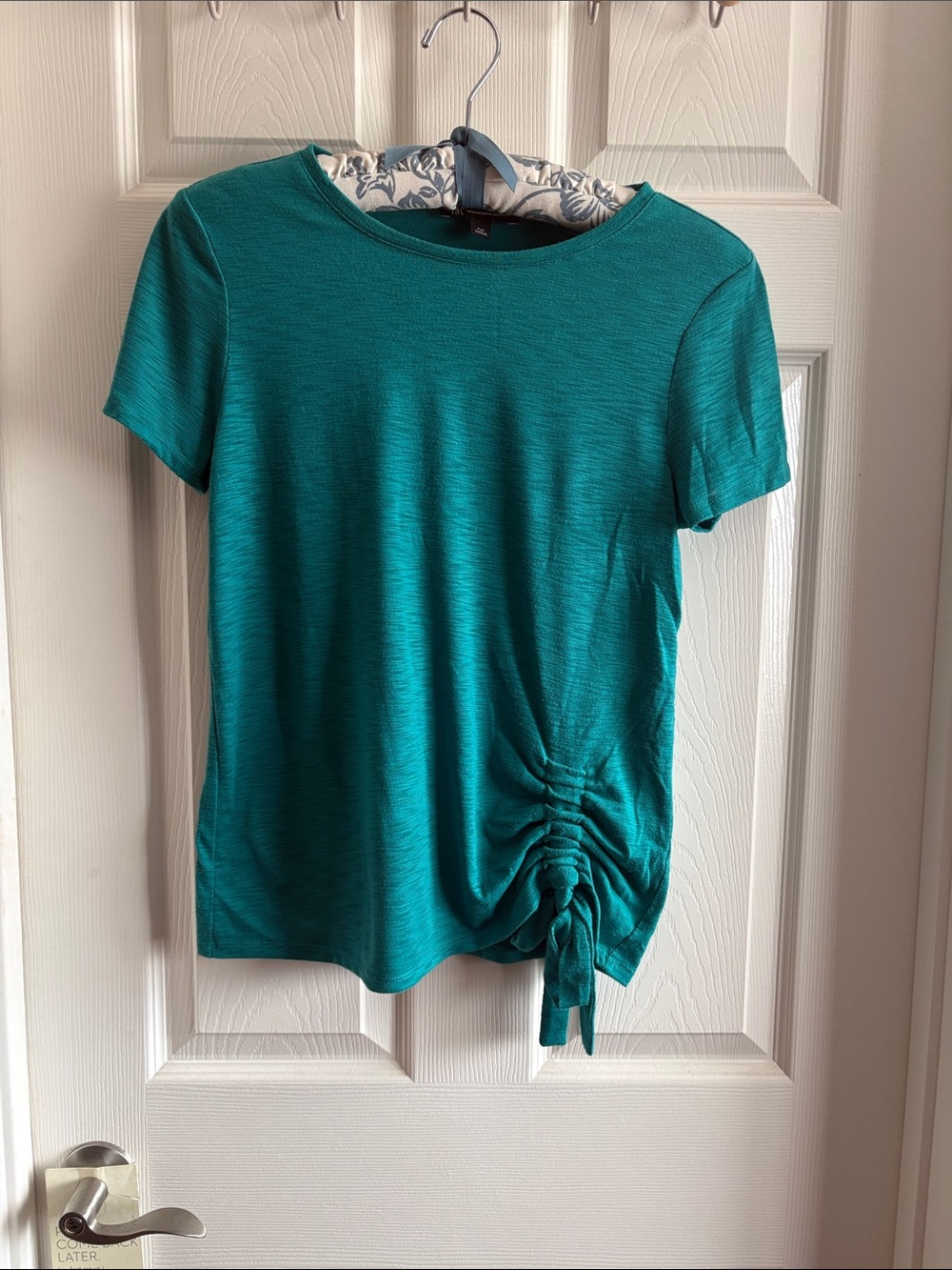 INC International Concepts Teal Short-Sleeve Ruched Side Top